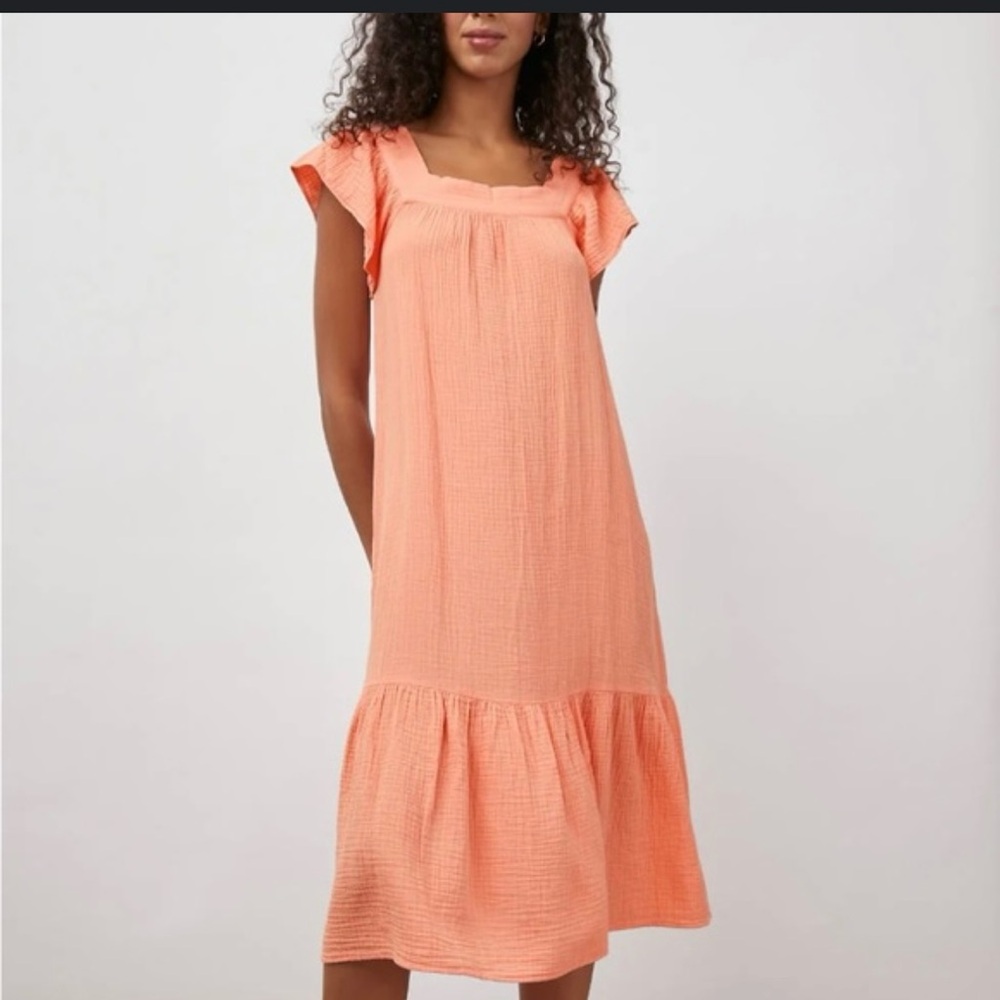 Rails Skylar  Cotton Gauze Midi Tiered Dress in Peach Amber Womens Size L